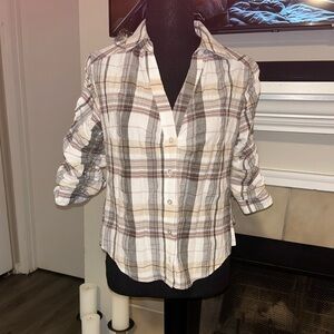 Veronica Beard Plaid Blouse - Brown and Cream